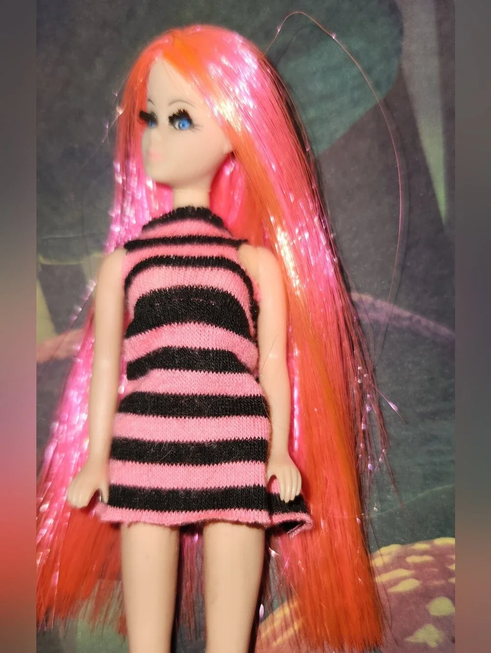 OOAK Dawn & her Friends DAWN Doll Reroot w/Pink/Black Dress Boots Poodle Stand